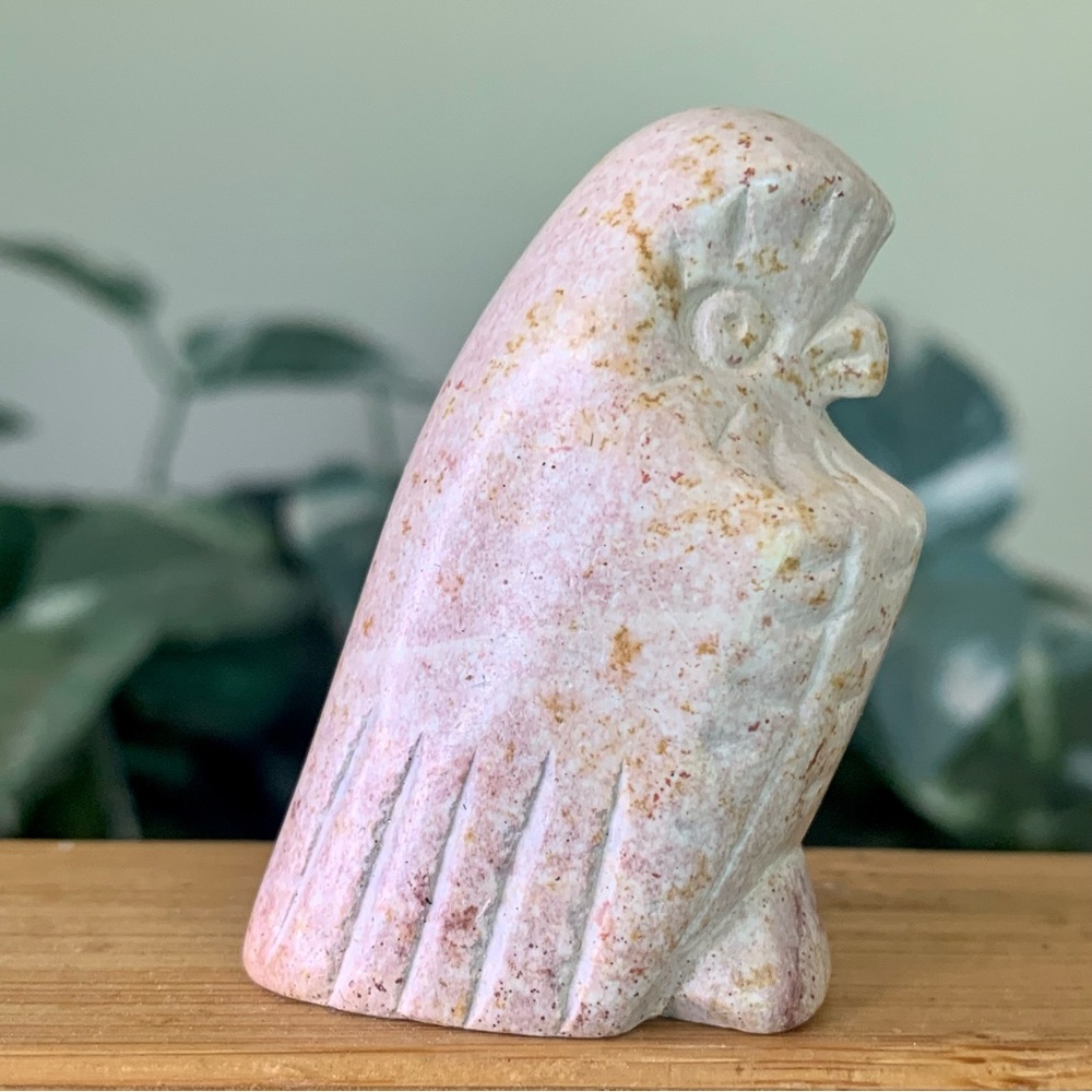 Spotted Kisii Soapstone Owl Carving Hand Carved Stone Animal Bird Figurine 2" - Picture 3 of 8